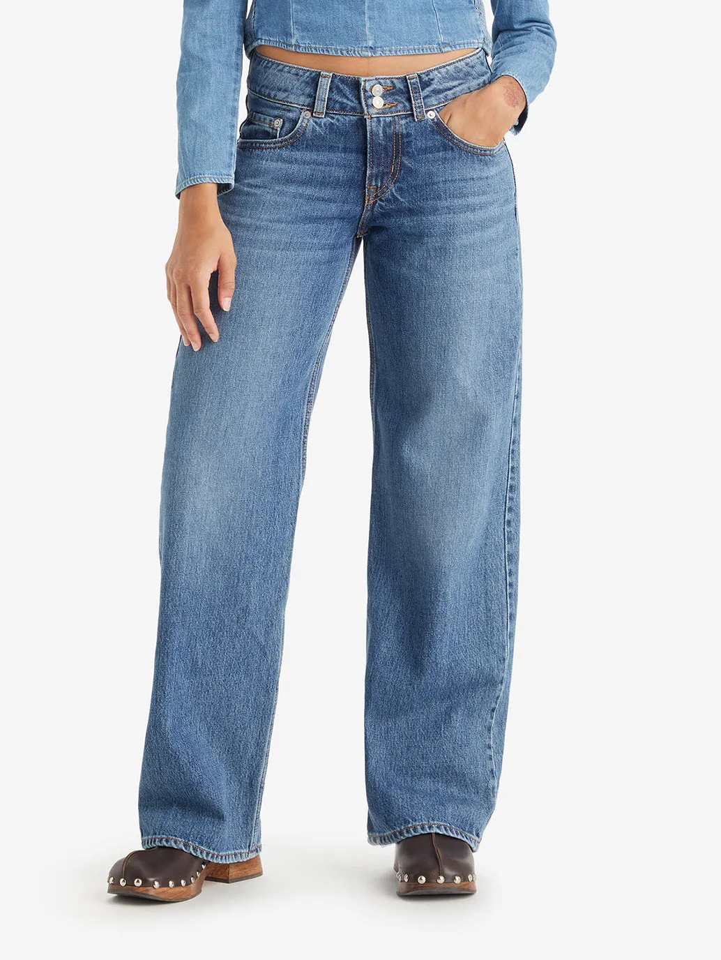 Women's Blue Loose Fit Super Low Rise Jeans