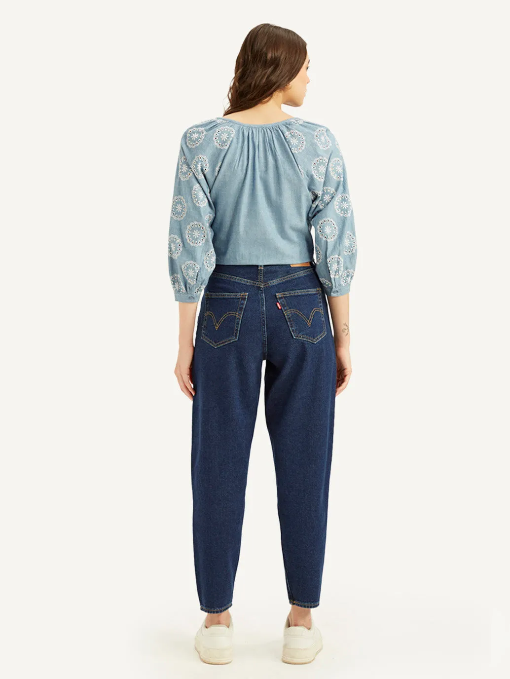 Women's Blue Loose Tapered Fit High Rise Jeans