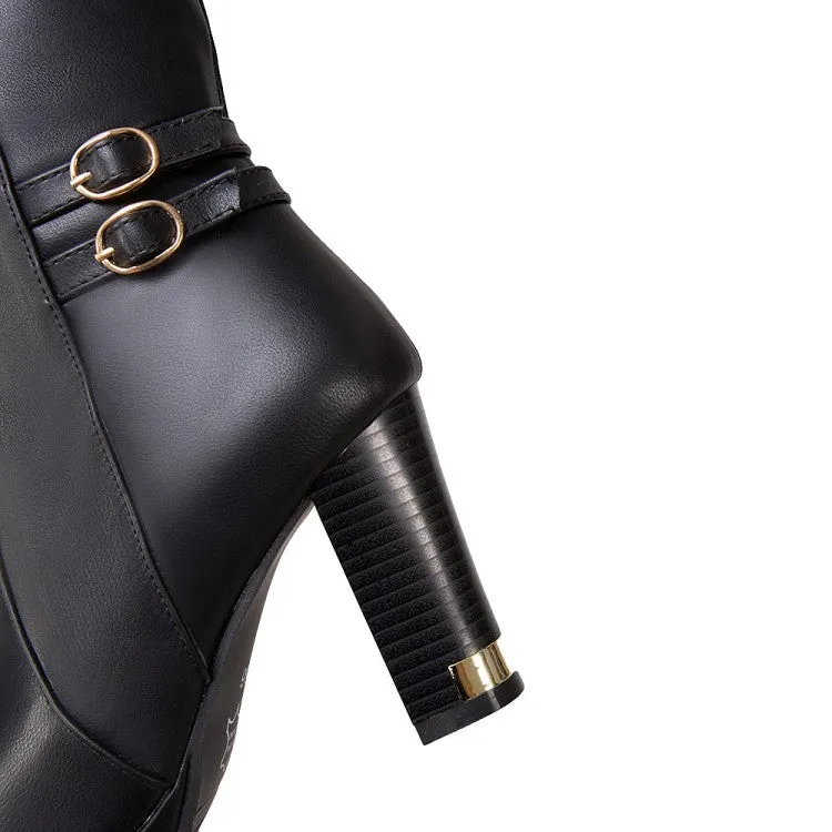 Women's Buckle High Heels Knee High Boots