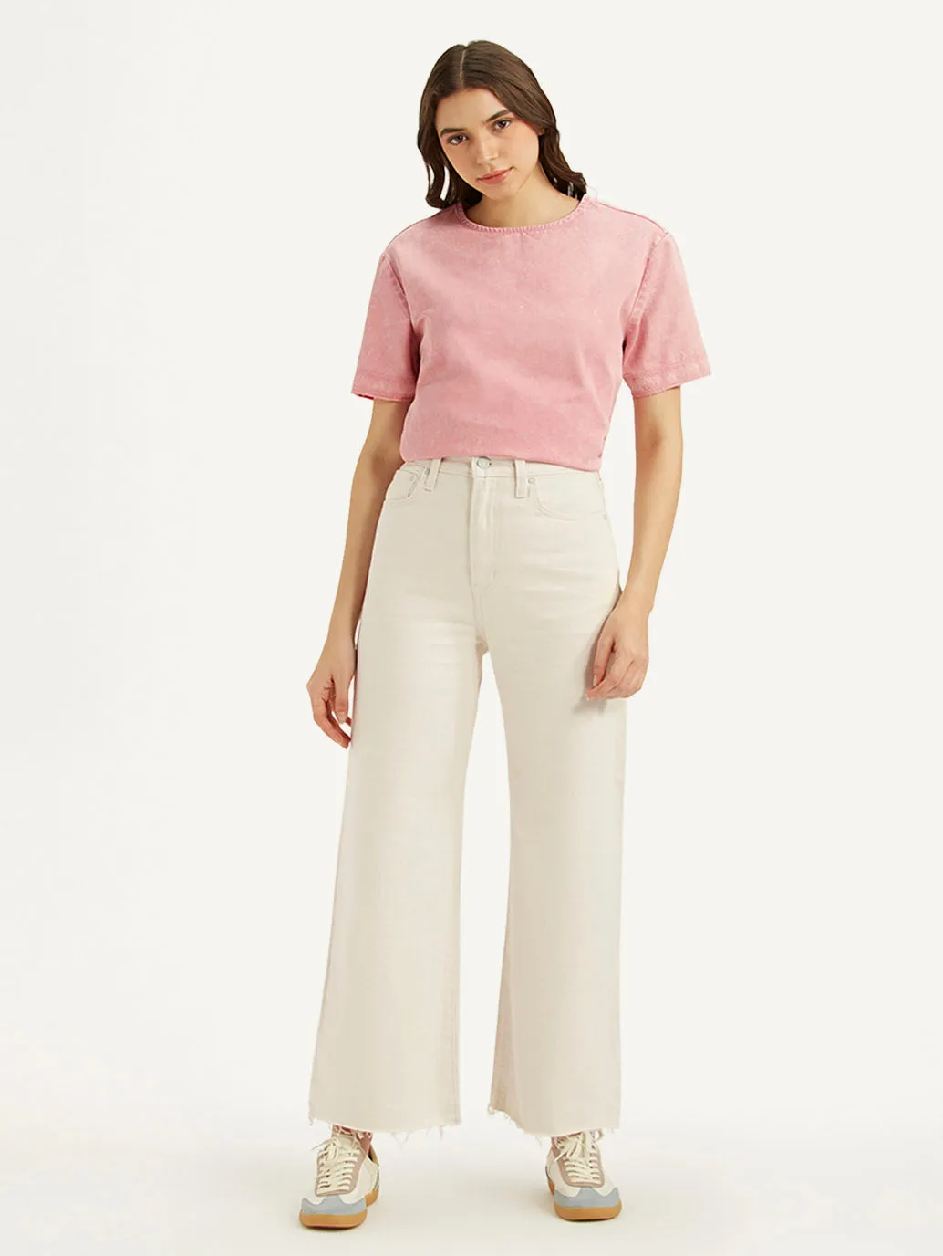 Women's Cream Loose Fit High Rise Jeans