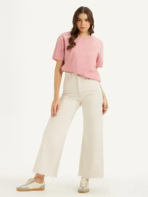 Women's Cream Loose Fit High Rise Jeans