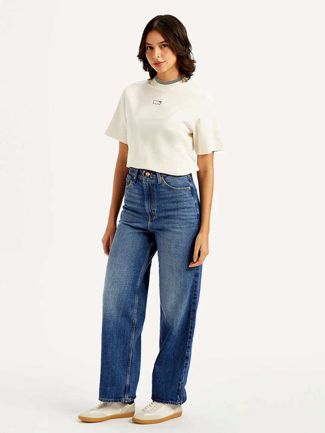 Women's High Rise Loose Fit Blue Jeans