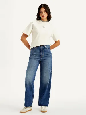 Women's High Rise Loose Fit Blue Jeans