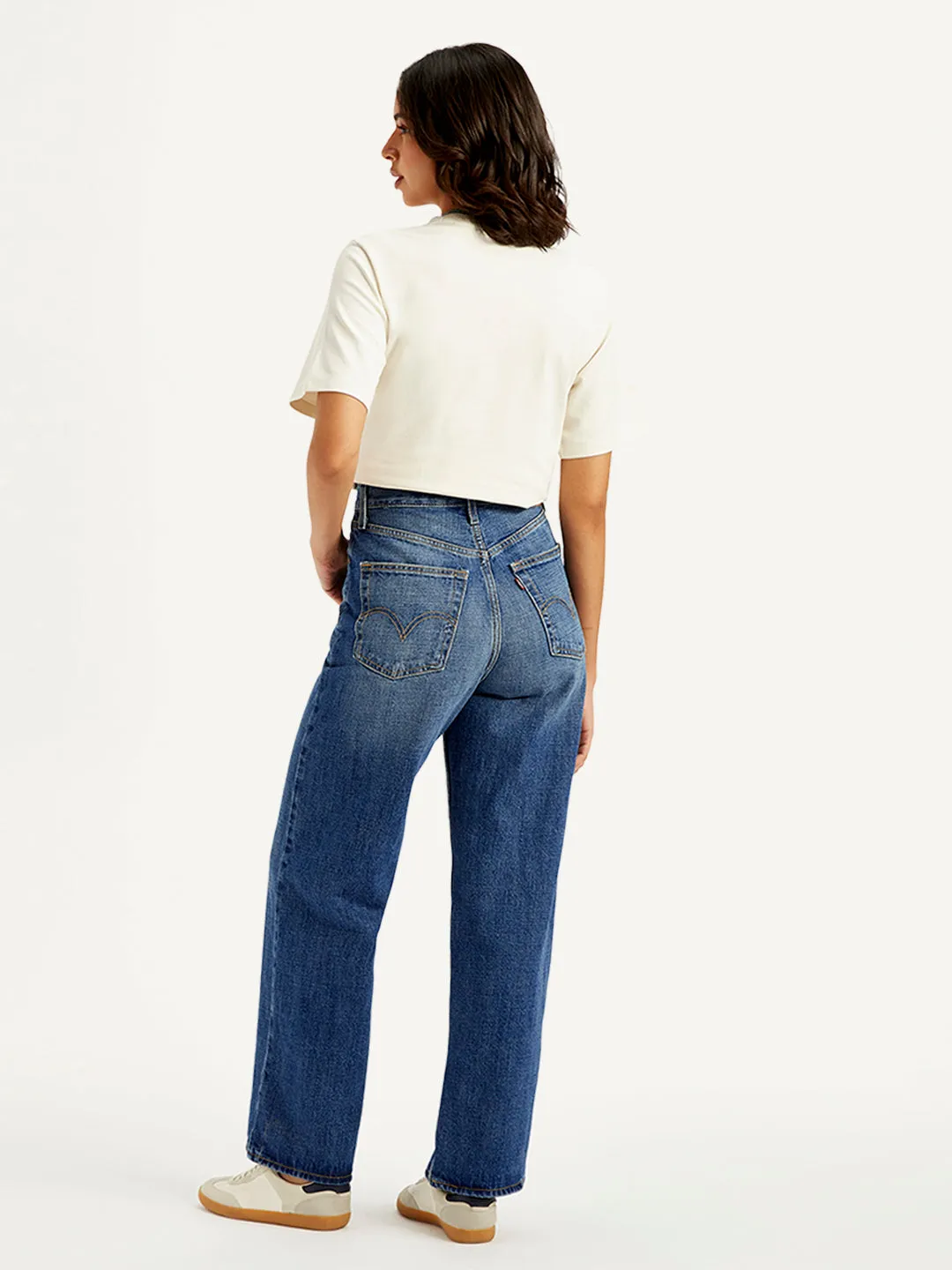 Women's High Rise Loose Fit Blue Jeans