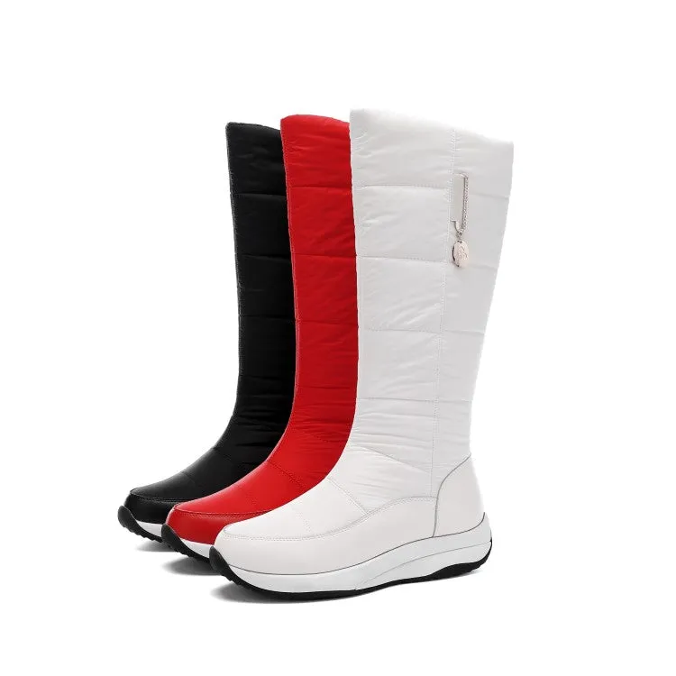 Women's Leather Zipper Waterproof Wedge Heels Down Tall Boots for Winter