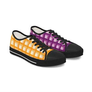 Women's Orange & Purple Mismatched Geometric Low Top Sneakers