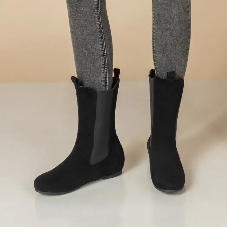 Women's Patchwork Round Toe Increased Internal Stretch Mid-Calf Boots