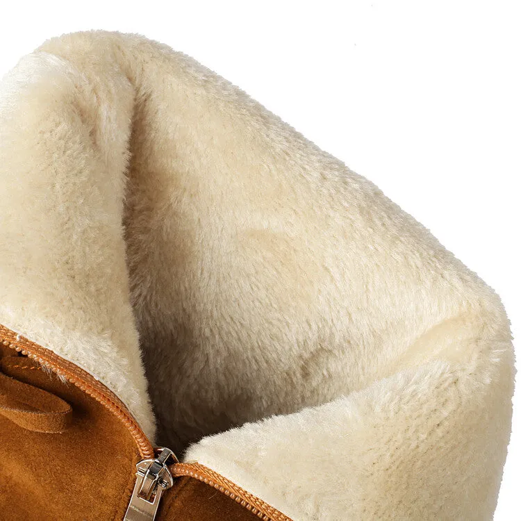 Women's Patchwork Square Toe Block Heel Plush Mid Calf Boots