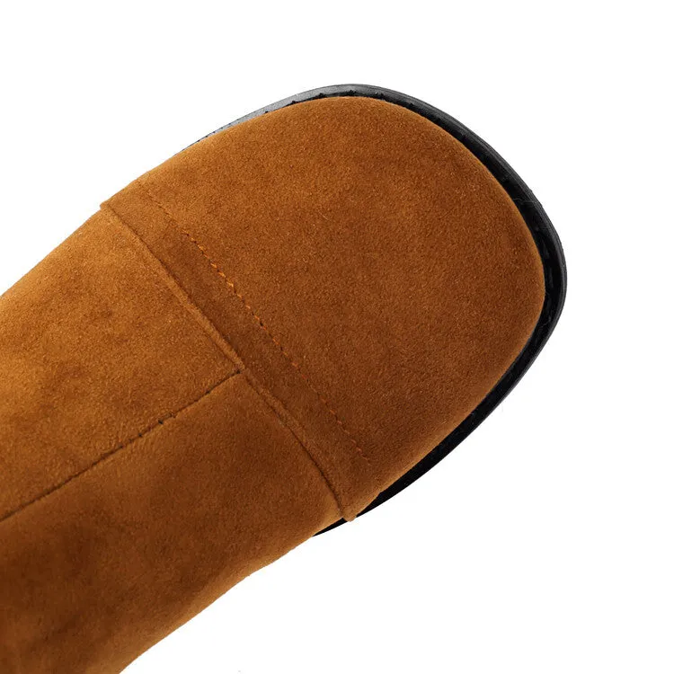 Women's Patchwork Square Toe Block Heel Plush Mid Calf Boots