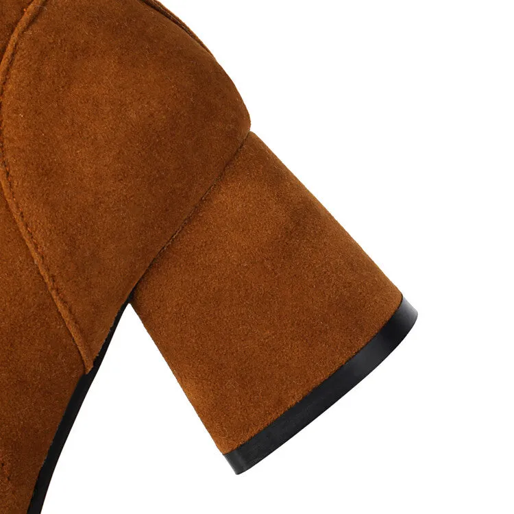 Women's Patchwork Square Toe Block Heel Plush Mid Calf Boots