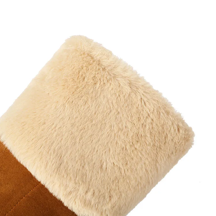 Women's Patchwork Square Toe Block Heel Plush Mid Calf Boots