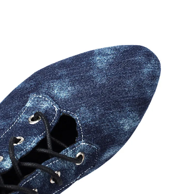 Women's Pockets Lace-Up Pointed Toe Block Heel Ankle Boots