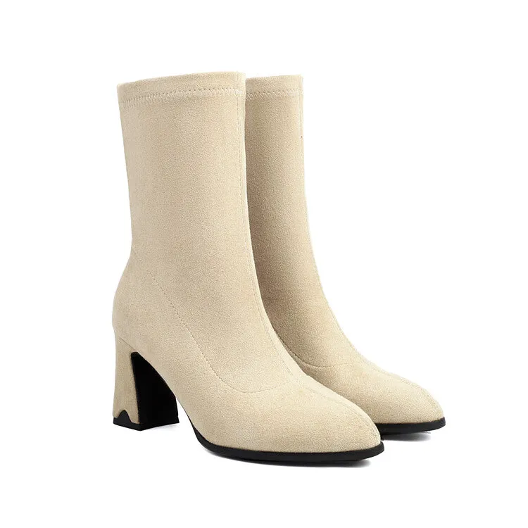 Women's Pointed Toe Block Heel Short Boots