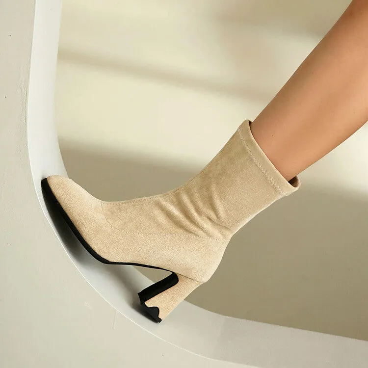 Women's Pointed Toe Block Heel Short Boots