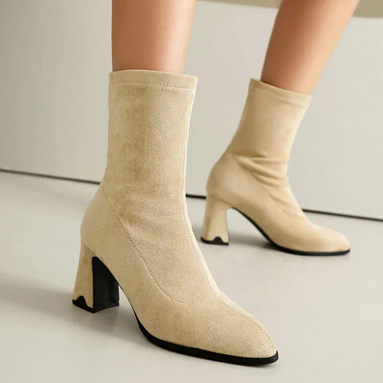 Women's Pointed Toe Block Heel Short Boots
