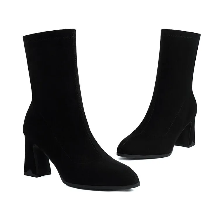 Women's Pointed Toe Block Heel Short Boots