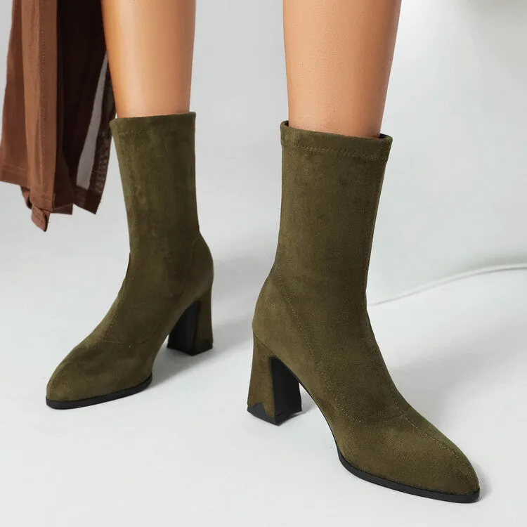 Women's Pointed Toe Block Heel Short Boots