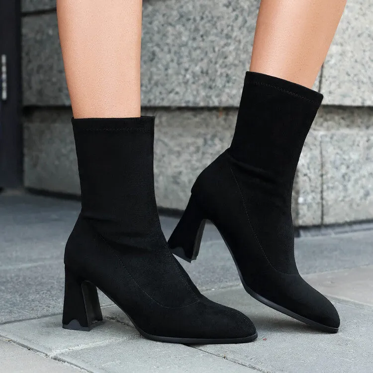 Women's Pointed Toe Block Heel Short Boots