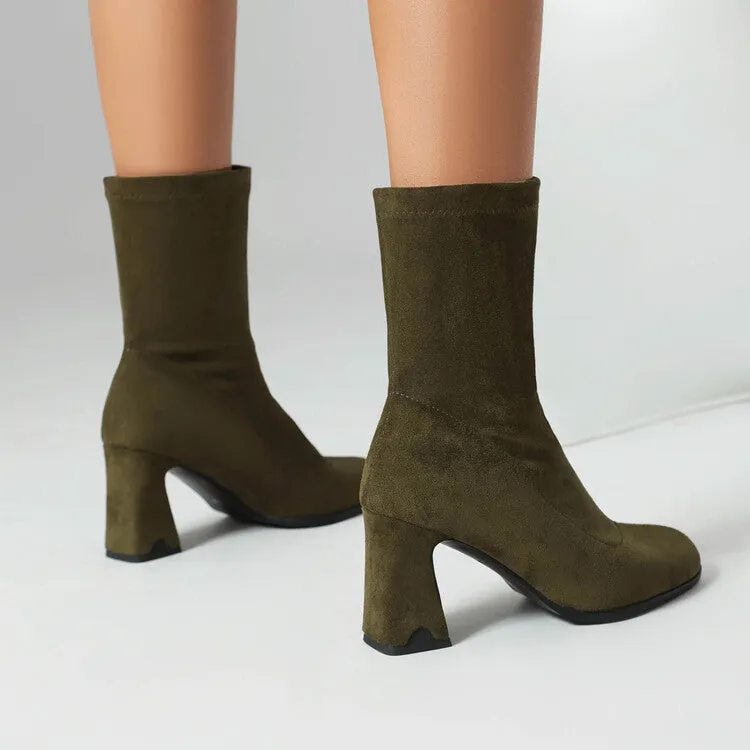 Women's Pointed Toe Block Heel Short Boots