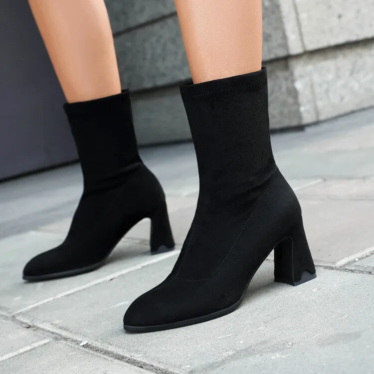 Women's Pointed Toe Block Heel Short Boots