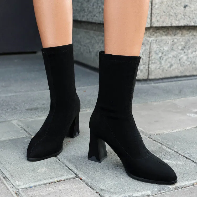 Women's Pointed Toe Block Heel Short Boots