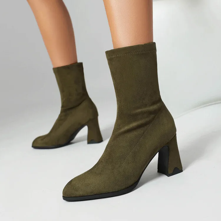 Women's Pointed Toe Block Heel Short Boots