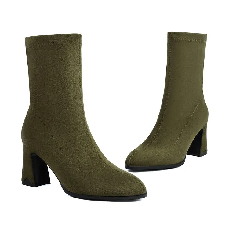Women's Pointed Toe Block Heel Short Boots
