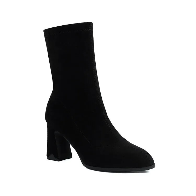 Women's Pointed Toe Block Heel Short Boots