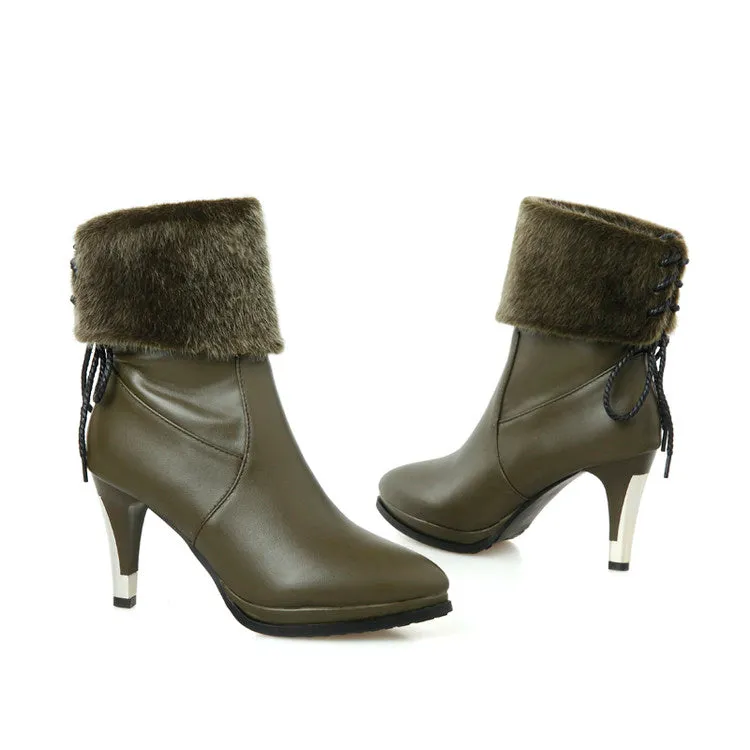 Women's Pointed Toe High Heels Short Boots