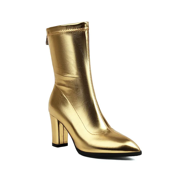 Women's Pointed Toe Square Heel Short Boots
