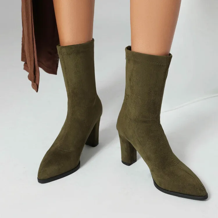 Women's Pointed Toe Square Heel Short Boots
