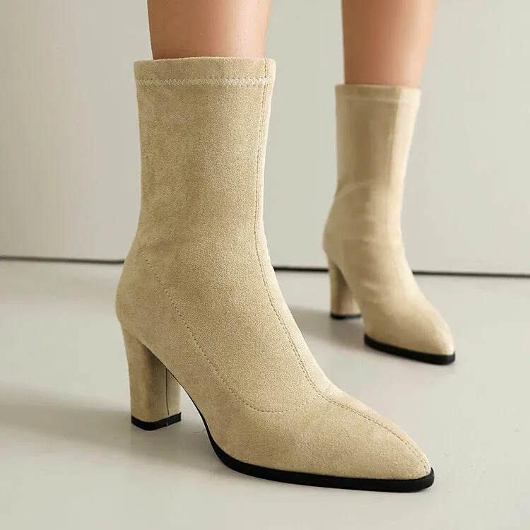 Women's Pointed Toe Square Heel Short Boots
