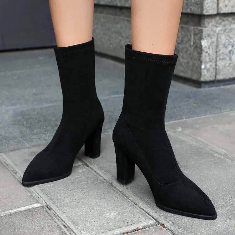 Women's Pointed Toe Square Heel Short Boots