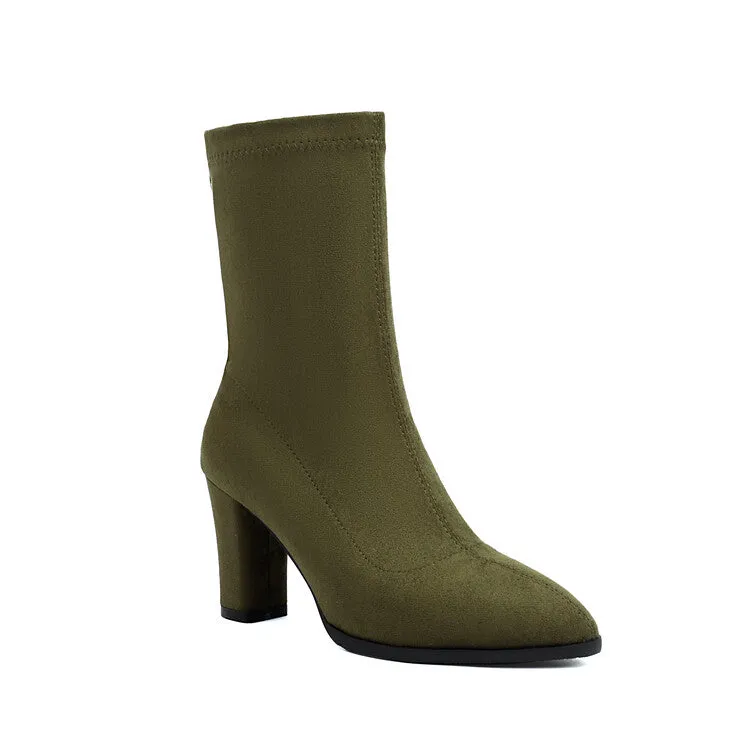Women's Pointed Toe Square Heel Short Boots