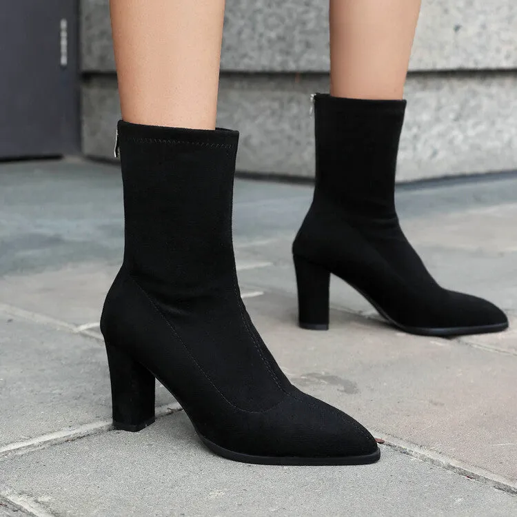 Women's Pointed Toe Square Heel Short Boots