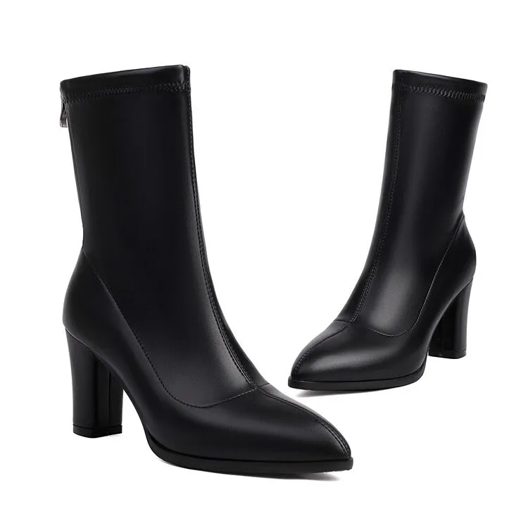 Women's Pointed Toe Square Heel Short Boots