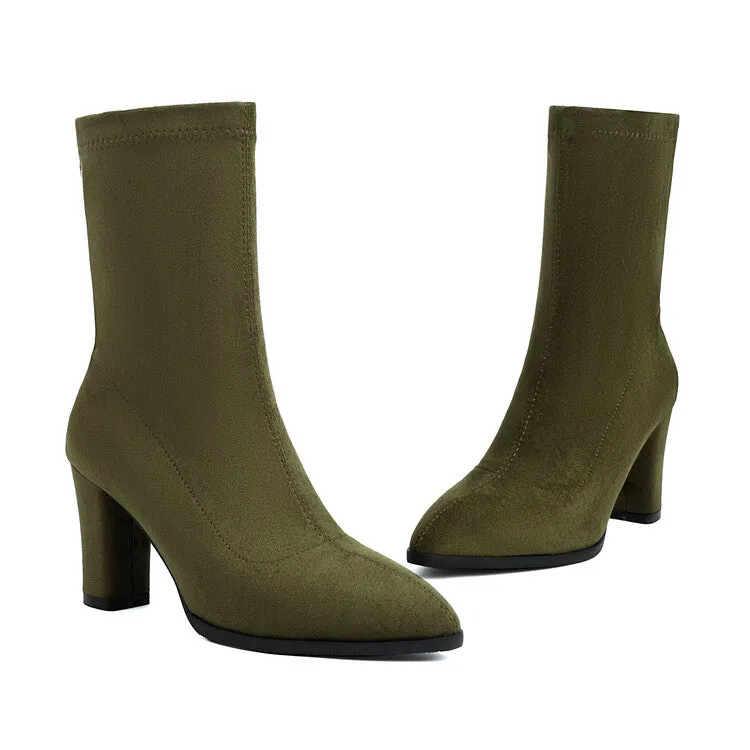 Women's Pointed Toe Square Heel Short Boots