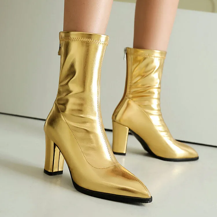 Women's Pointed Toe Square Heel Short Boots