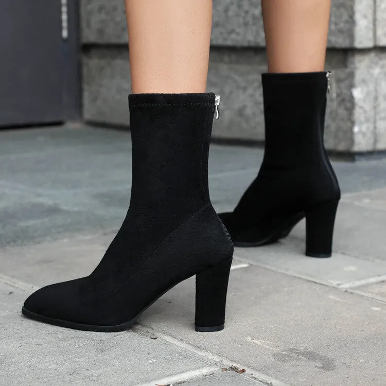 Women's Pointed Toe Square Heel Short Boots