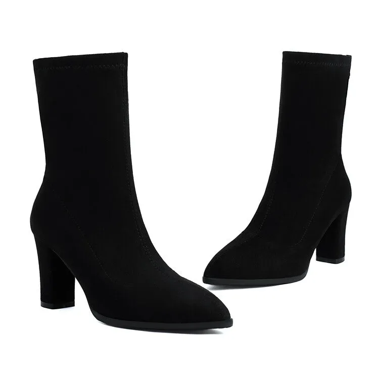Women's Pointed Toe Square Heel Short Boots