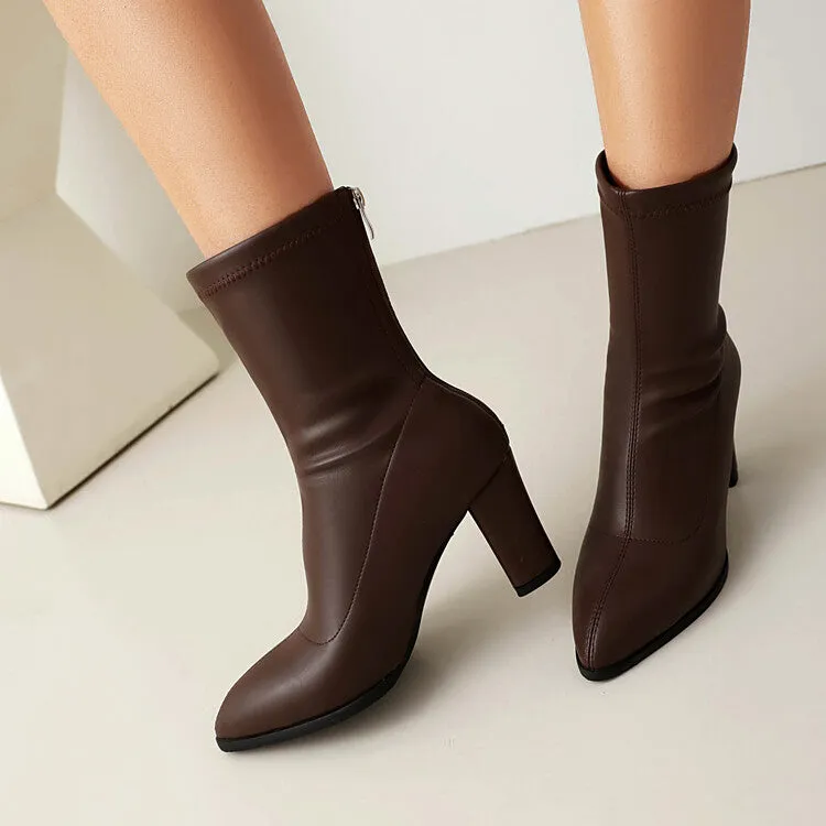 Women's Pointed Toe Square Heel Short Boots