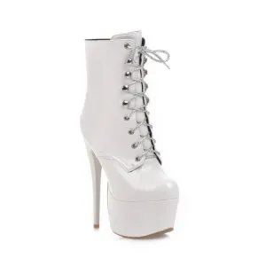 Women's Pu Leather Almond Toe Tied Belts Stiletto Heel Platform Short Boots