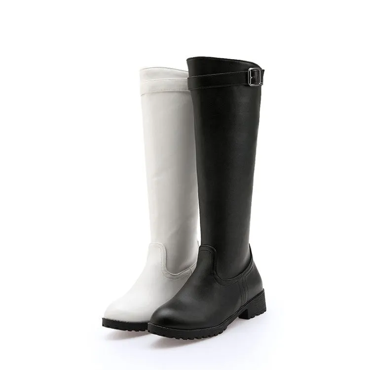 Women's Round Toe Buckle Knee High Boots