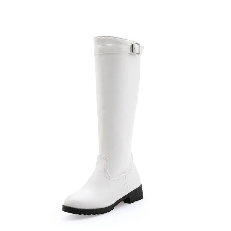 Women's Round Toe Buckle Knee High Boots