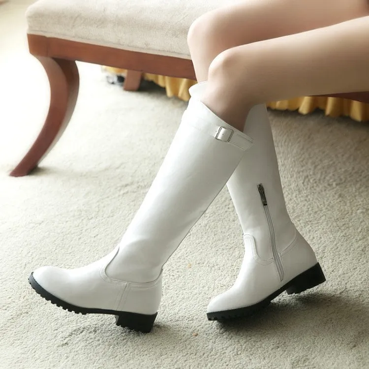 Women's Round Toe Buckle Knee High Boots