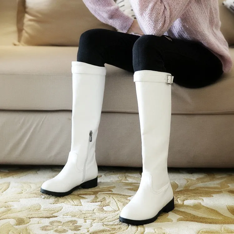 Women's Round Toe Buckle Knee High Boots