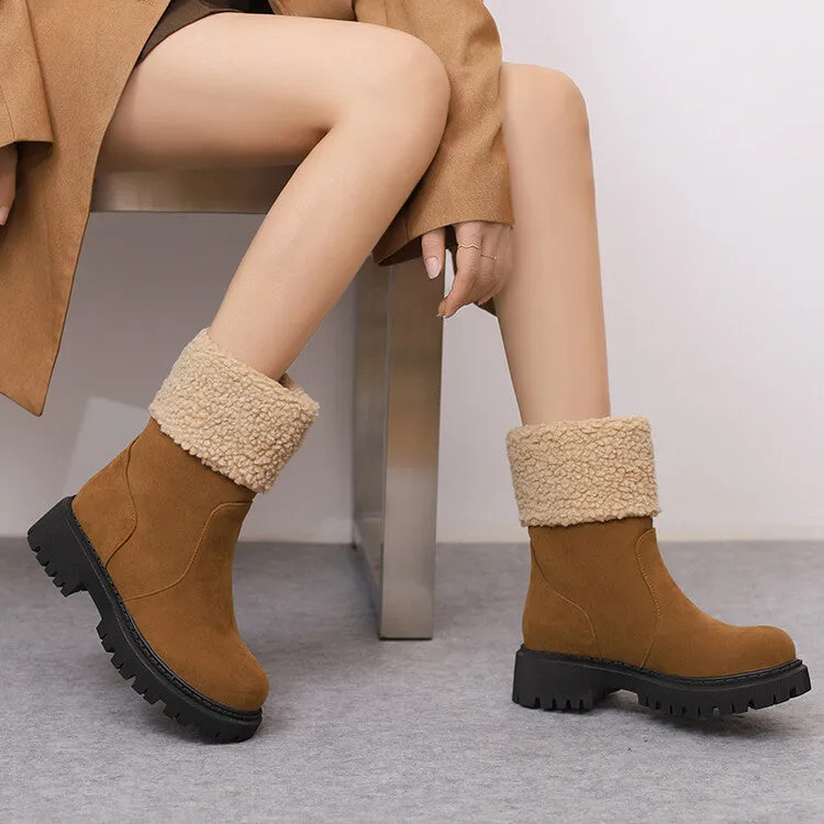 Women's Round Toe Flat Platform Short Boots