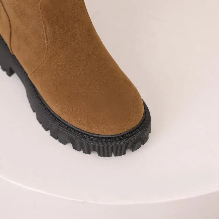 Women's Round Toe Flat Platform Short Boots