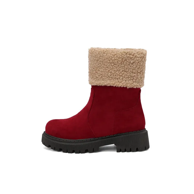 Women's Round Toe Flat Platform Short Boots