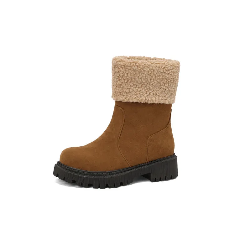 Women's Round Toe Flat Platform Short Boots
